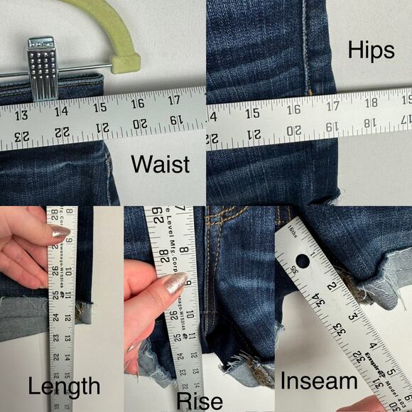 American Eagle Blue Dark Stone Wash Stretch Hi-Rise Cuffed Jean Shorts Sz 8 - Picture 10 of 11